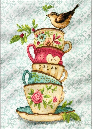 Stacked Tea Cups Cross Stitch Kit by Dimensions