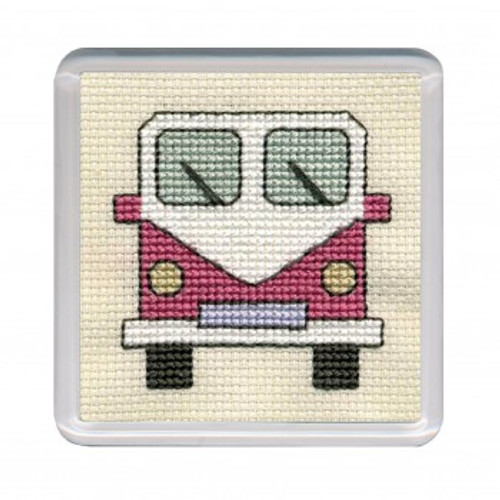 Pink Camper Van Coaster Cross Stitch kit by Textile Heritage