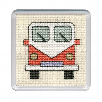 Orange Camper Van Coaster Cross Stitch Kit by Textile Heritage