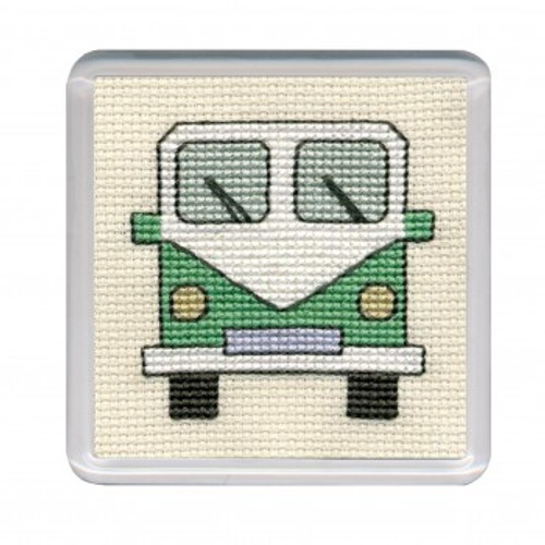Green Camper Van Coaster Cross Stitch Kit by Textile Heritage
