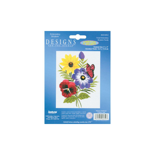 Floral Embroidery Printed Kit By Janlynn - 5"X7"