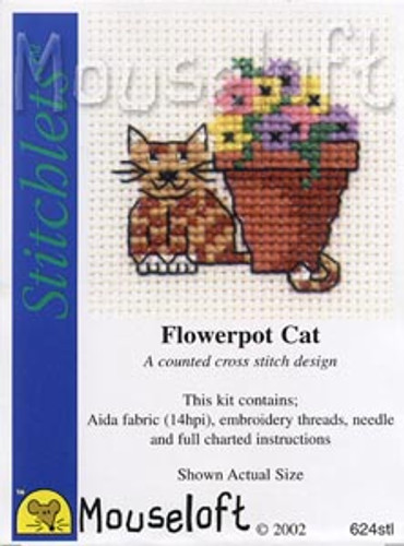 Flowerpot Cat Cross Stitch Kit by Mouse Loft