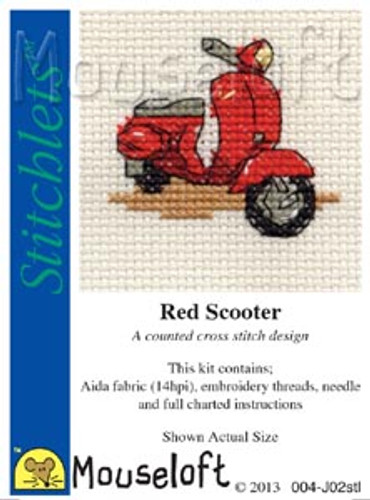 Red Scooter Cross Stitch Kit by Mouse Loft