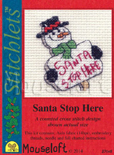 Santa Stop Here Cross Stitch Kit by Mouse Loft