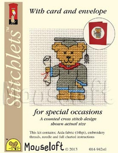 Graduation Teddy Cross Stitch Kit by Mouse Loft