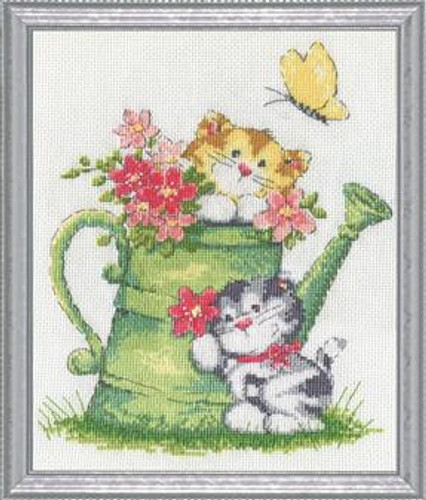 Watering Can Cats Cross Stitch Kit By Design Works