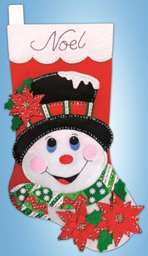 Poinsettia Snowman Stocking FELT kit By Design Works