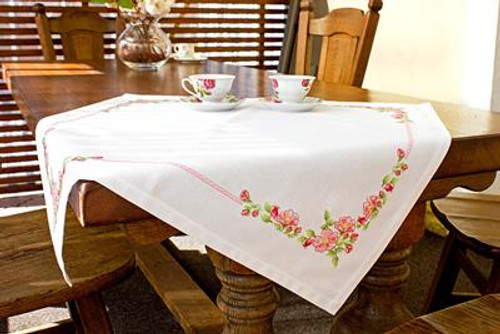 Pink Floral Table Topper Cross Stitch Kit By Luca S
