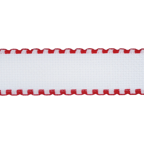 1 Metre of Aida Band Needlecraft Fabric: 1m x 50mm: 16 Count: White-Red Edging