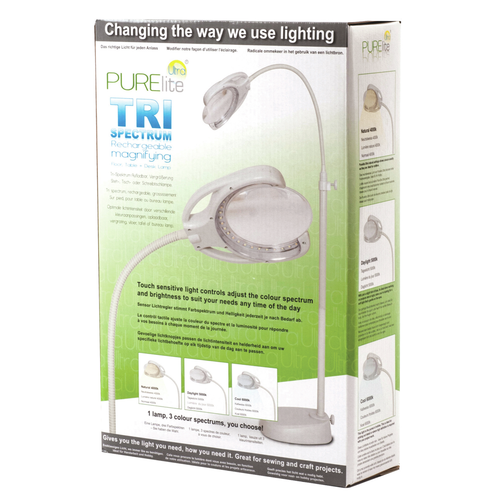 Tri-Spectrum Rechargable Magnifying Floor table and desk lamp By Purelite