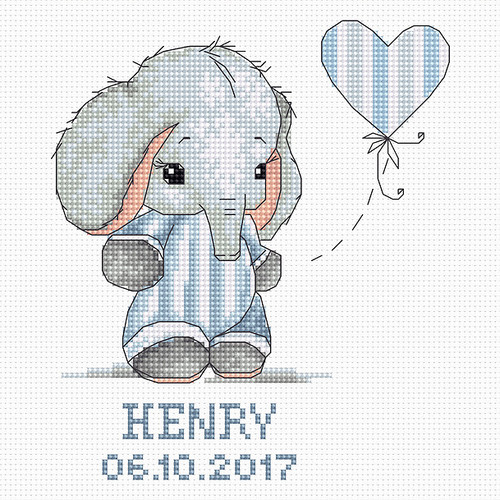 Baby Boy Elephant Cross Stitch Kit By Luca S