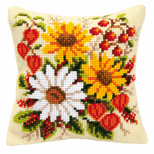 Cross Stitch Kit: Cushion: Mixed Flowers by Vervaco