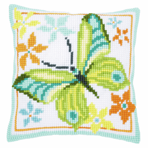 Cross Stitch Kit: Cushion: Green Butterfly by Vervaco