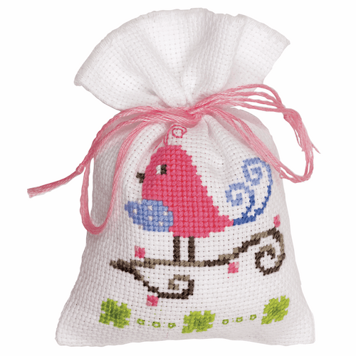 Counted Cross Stitch Kit: Pot-Pourri Bag: Pink Bird By Vervaco