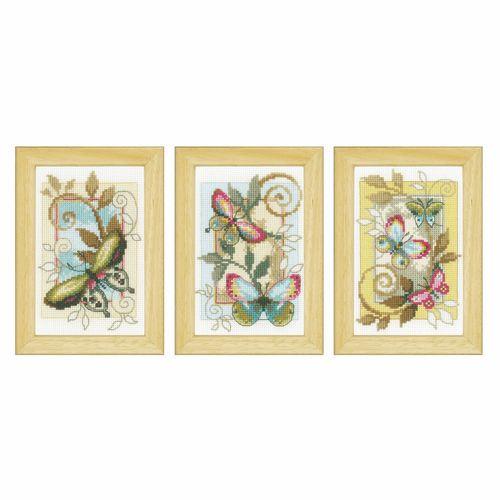 Counted Cross Stitch Kit: Deco Butterflies: Set of 3 By Vervaco