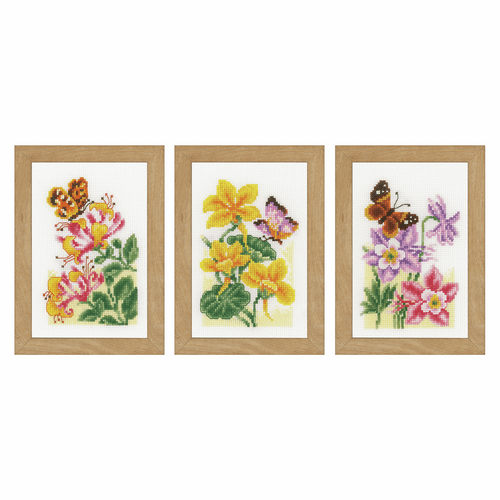 Counted Cross Stitch Kit: Miniatures Butterflies: Set of 3 By Vervaco