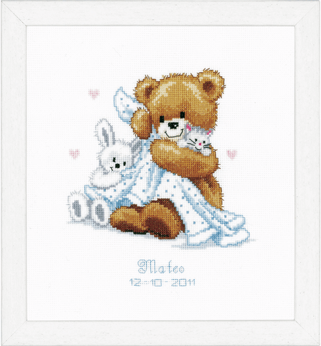 Counted Cross Stitch Kit: Birth Record: Teddy & Blanket By Vervaco