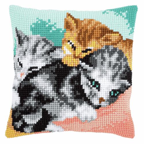 Cross Stitch Cushion Kit: Cute Kittens By Vervaco