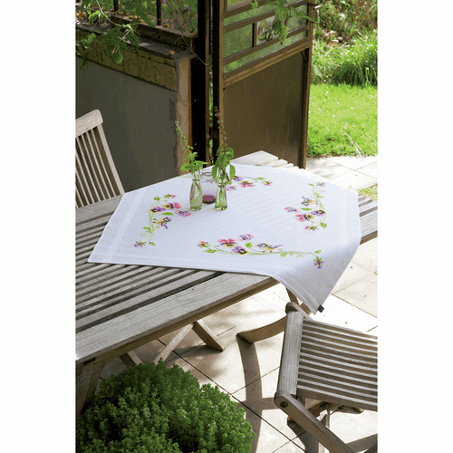 Embroidery Kit: Tablecloth: Birds & Pansies by Vervaco