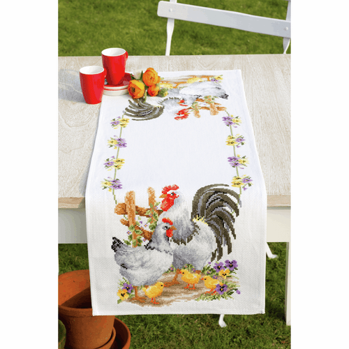 Counted Cross Stitch Kit: Runner: Chicken Family By Vervaco