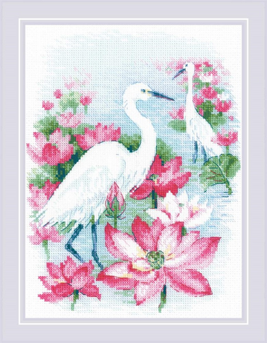 Lotus Field - Herons Counted Cross Stitch Kit By Riolis