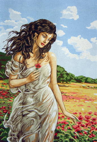 Classic Lady in the Poppy Field Tapestry Canvases By Gobelin