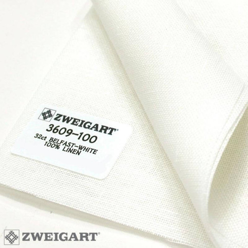 White - Zweigart 32 count Belfast Linen White by the Metre