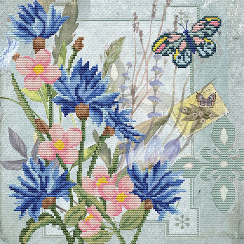 Cornflower Field Printed Cross Stitch Kit By Needleart World