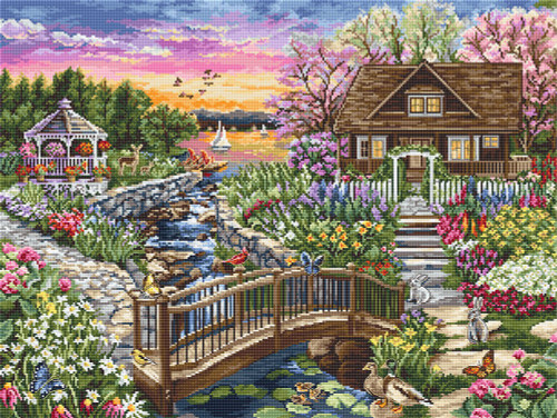 Spring Blooms on the Lake Counted Cross Stitch Kit By Luca-S