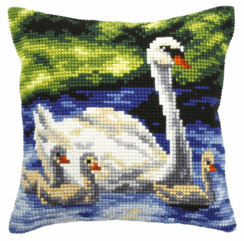 Swans Family Large Chunky Cross Stitch Kit Cushion by Orchidea