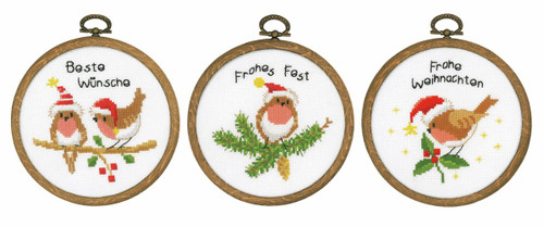 3 Miniatures Christmas Birds Cross Stitch Kits by Vervaco