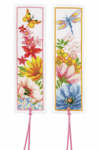 Colourful Flowers Cross Stitch Bookmark Kits set of 2 by Vervaco