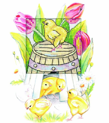 Easter Chicken Greetings Card Counted Cross Stitch Kit by Orchidea