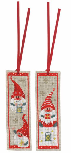 Set of 2 Christmas Gnomes Counted Cross Stitch Kit Bookmarks by Vervaco