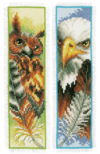 Set of 2 Eagle & Owl Counted Cross Stitch Kit Bookmark by Vervaco