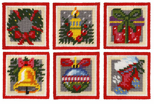 Christmas Motifs Needle point  Coasters Set of 6