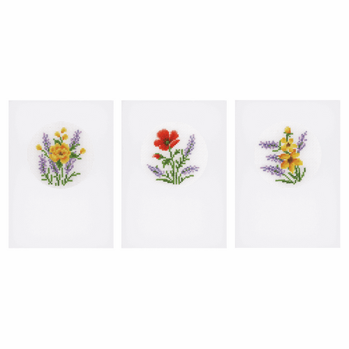 Flowers And Lavender Set Of 3 Greeting Card Counted Cross Stitch Kit By Veravco