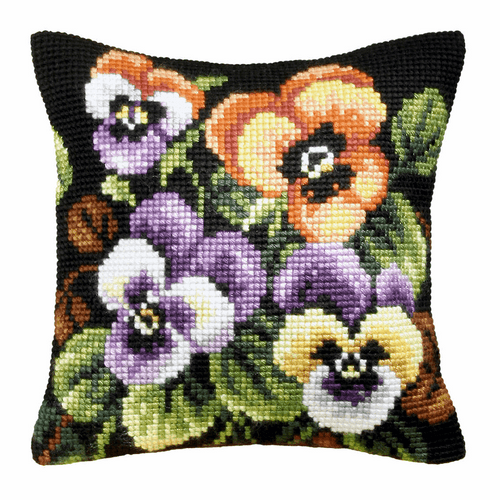 Pansies Large Cushion Cross Stitch Kit by Orchidea