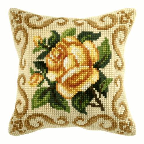 Yellow Rose Cross Stitch Large Cushion Kit by Orchidea