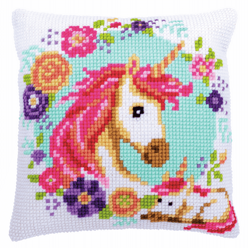 Mother and Baby Unicorn Cushion Cross Stitch Kit By Vervaco