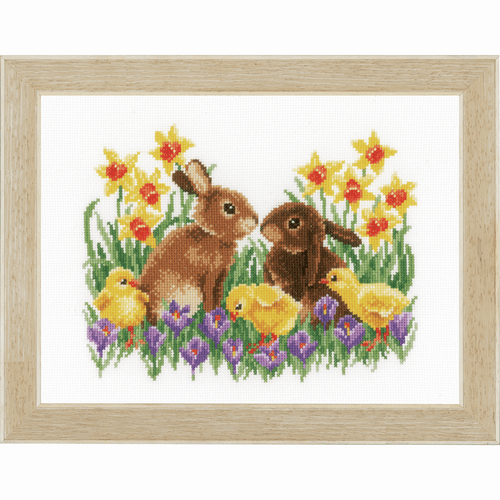 Bunnies with Chicks Counted Cross Stitch Kit by Vervaco