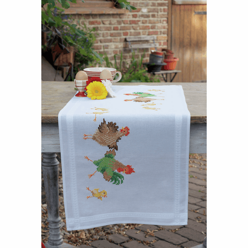 Chicken Family Table Runner Cross Stitch Kit By Vervaco