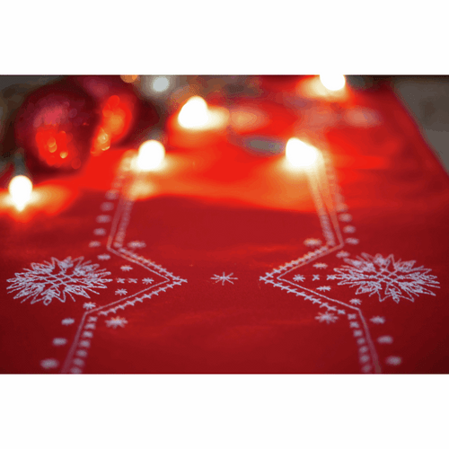 White Christmas Stars Table Runner Embroidery Kit By Vervaco