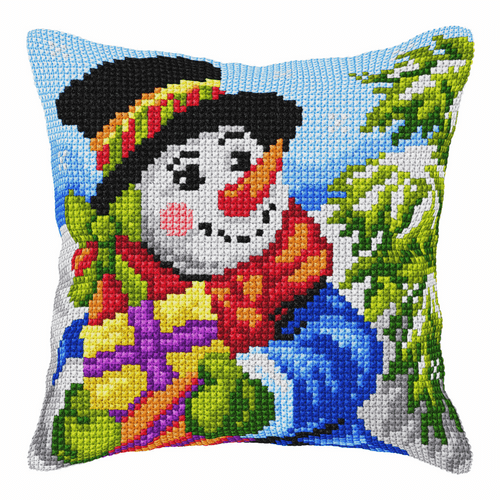 Snowman Large Cushion Cross Stitch Kit By Vervaco