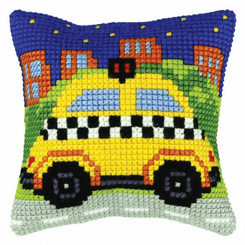 Taxi Cross Stitch Small Cushion Kit by Orchidea