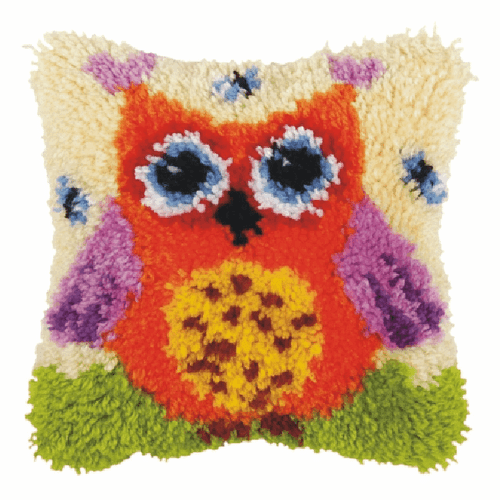 Small Red Owl Latch hook Rug Cushion Kit by Orchidea