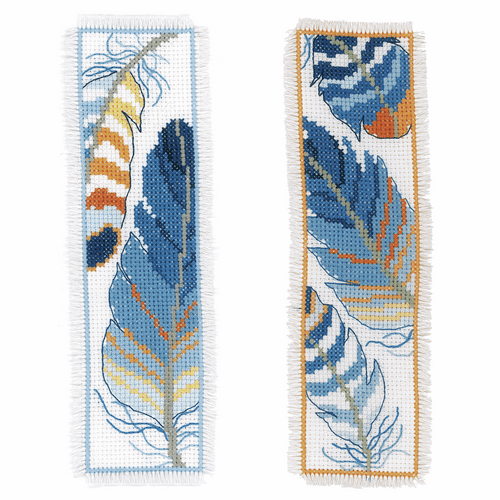 Blue Feathers Counted Cross Stitch Bookmark Kit Set of 2