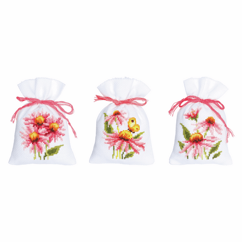 Echinacea & Butterflies II Counted Cross Stitch Pot-Pourri Bag Kit Set of 3