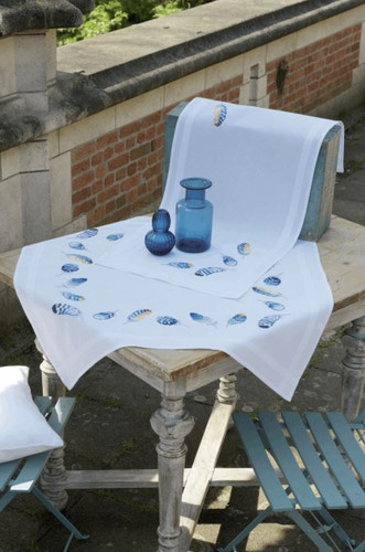 Blue Feathers Tablecloth Embroidery Kit by Vervaco