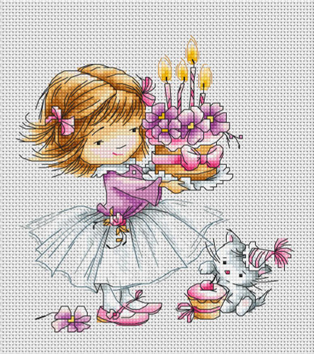 Girl with Kitten and Cake Counted Cross Stitch Kit By Luca S